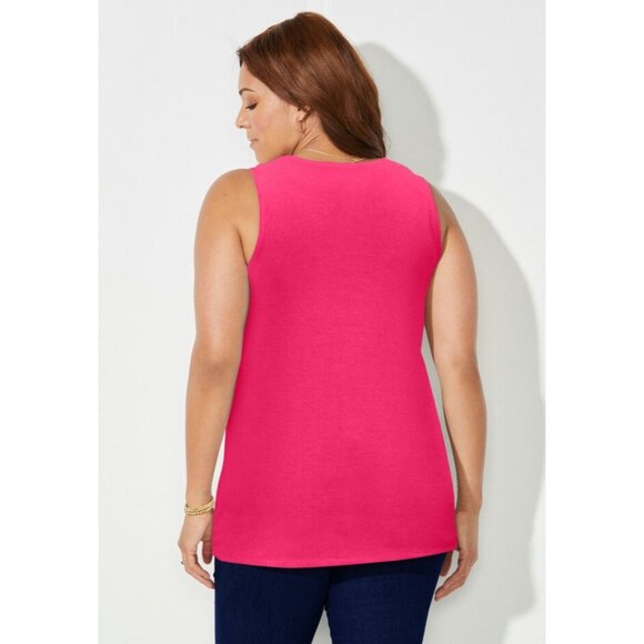 Lafayette 148 Dark Pink Magenta Scoop Neck Stretch Tank Top Blouse Plus Size 2X - Picture 3 of 9
